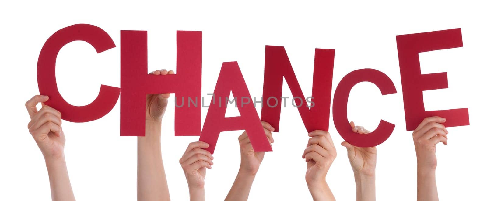 Many People Holding the Red Word Chance, Isolated