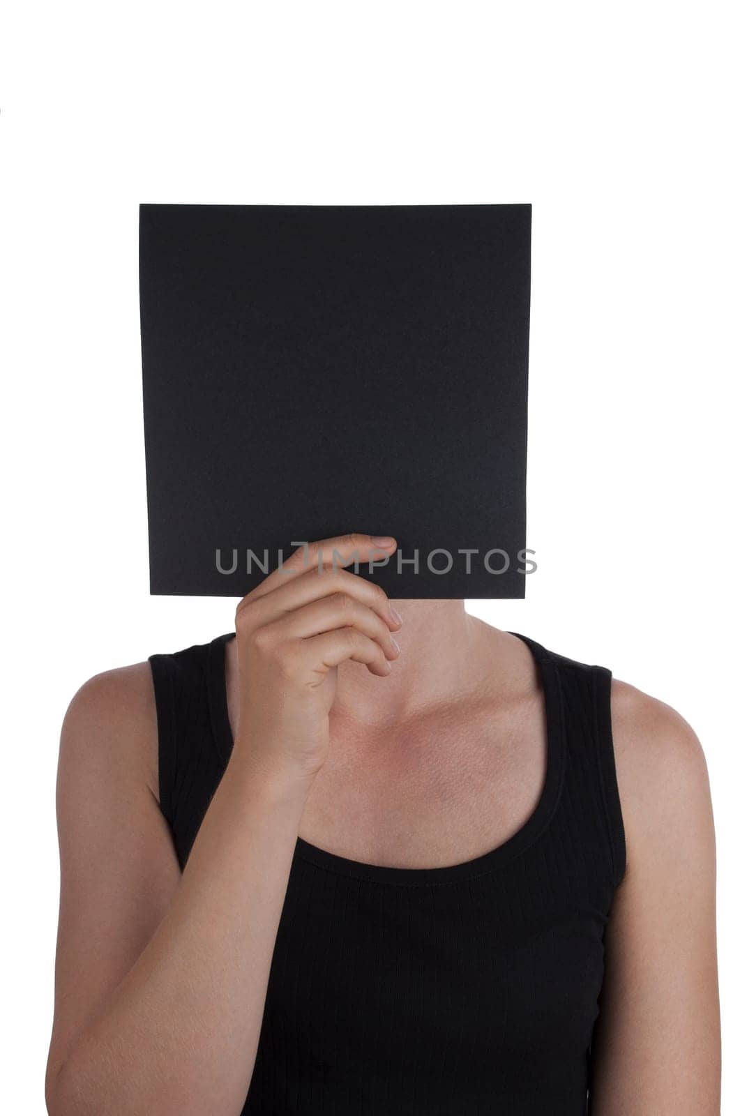 A Person Hides Its Face Behind a Black Square, Isolated