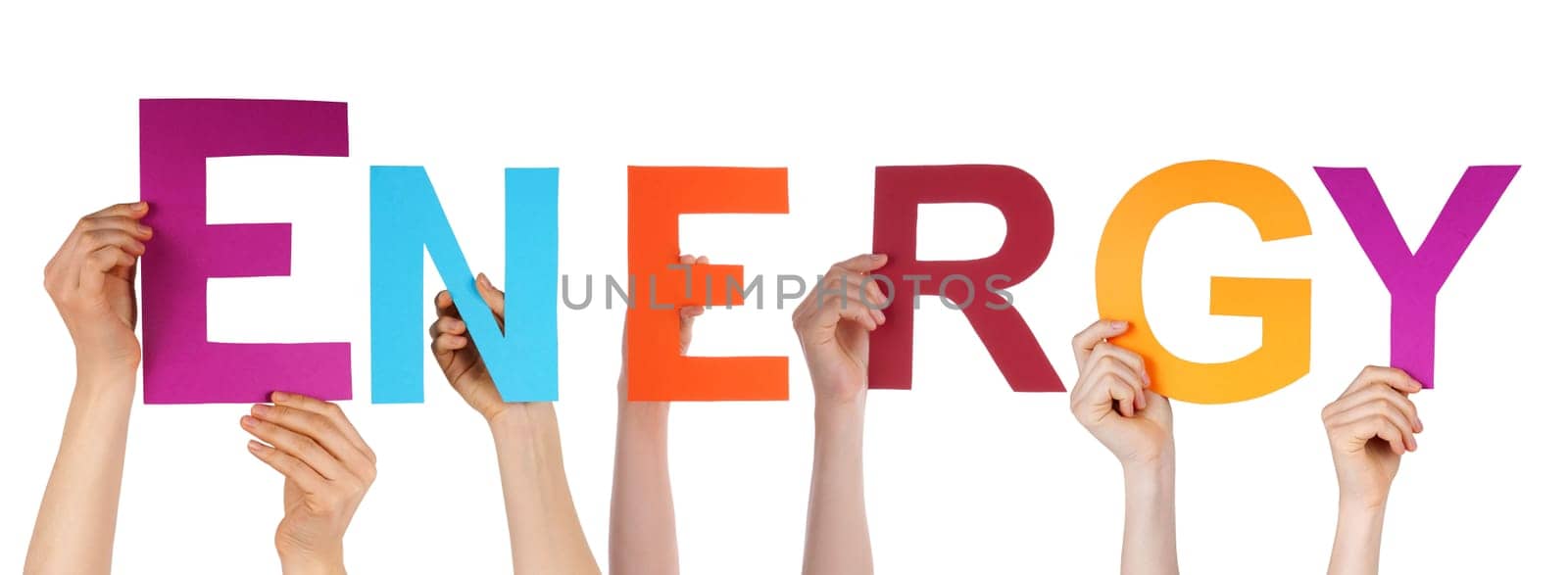 Many Hands Holding the Word Energy, Isolated