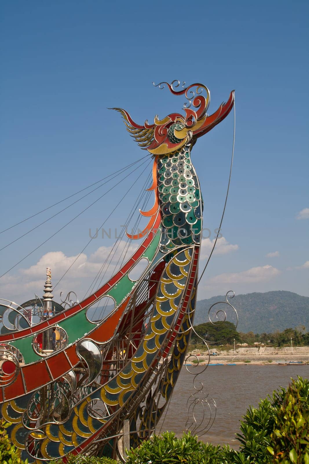 Boat made ​​of steel. The prow of a bird's head.