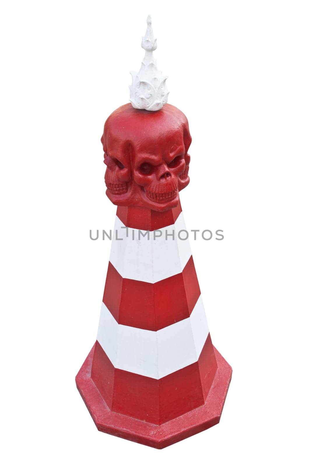 Traffic cones red skulls. Wat Rong Khun is a traffic cone. Chiangrai, Thailand.