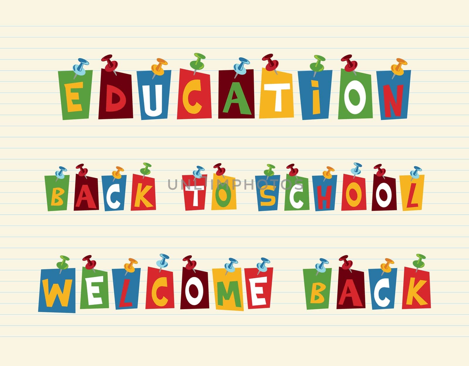 Education back to school pushpin colorful paper notes over paper sheet background. Vector layered for easy editing .