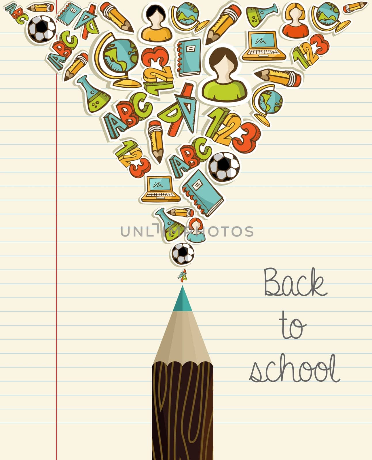 Back to School icons education wood pencil over paper sheet background. Vector layered for easy personalization.