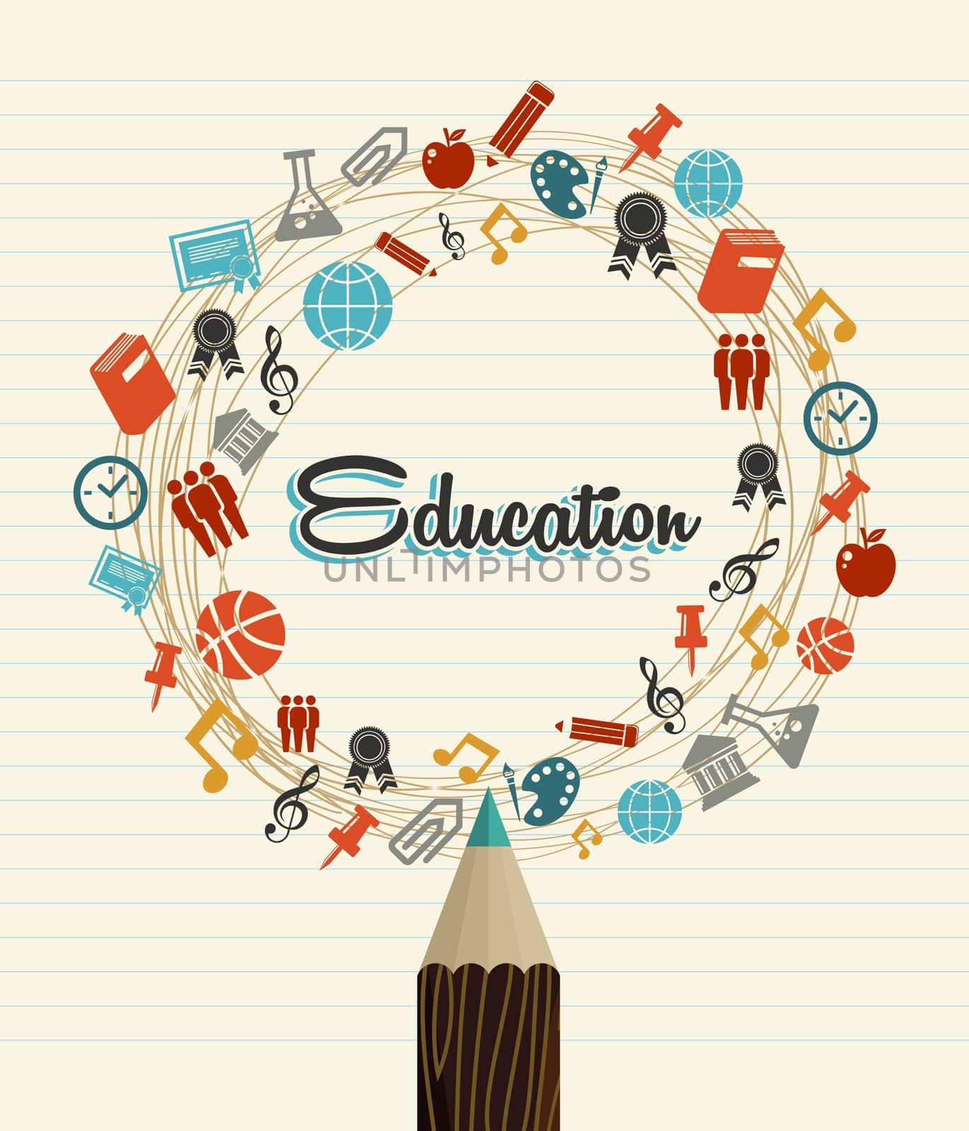 Back to School education global icons pencil over paper sheet background. Vector layered for easy editing.