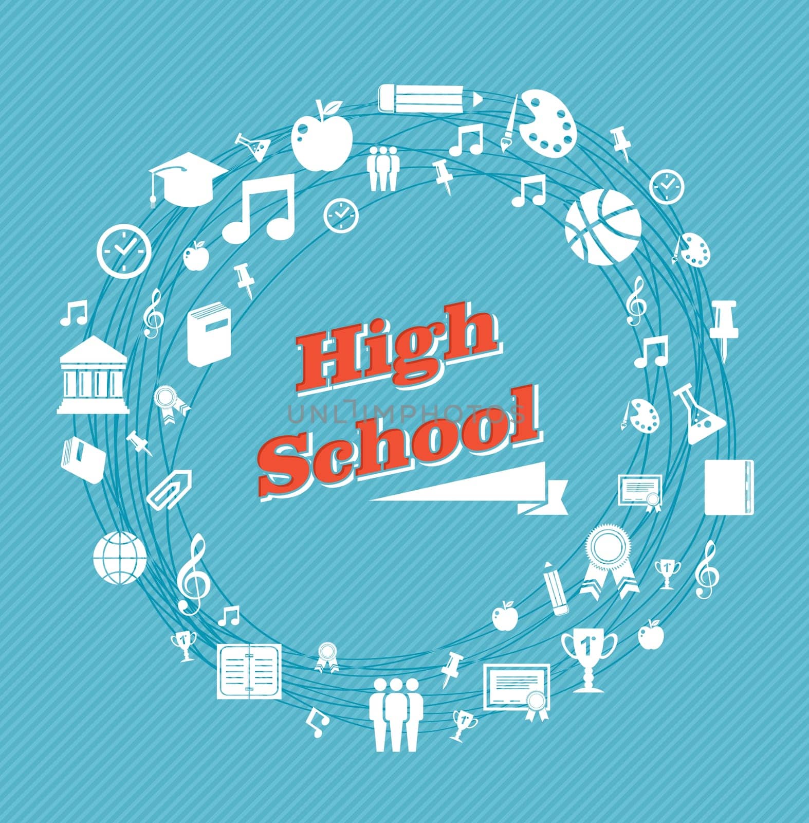 Back to school global icons high school education blue background. Vector layered for easy personalization.