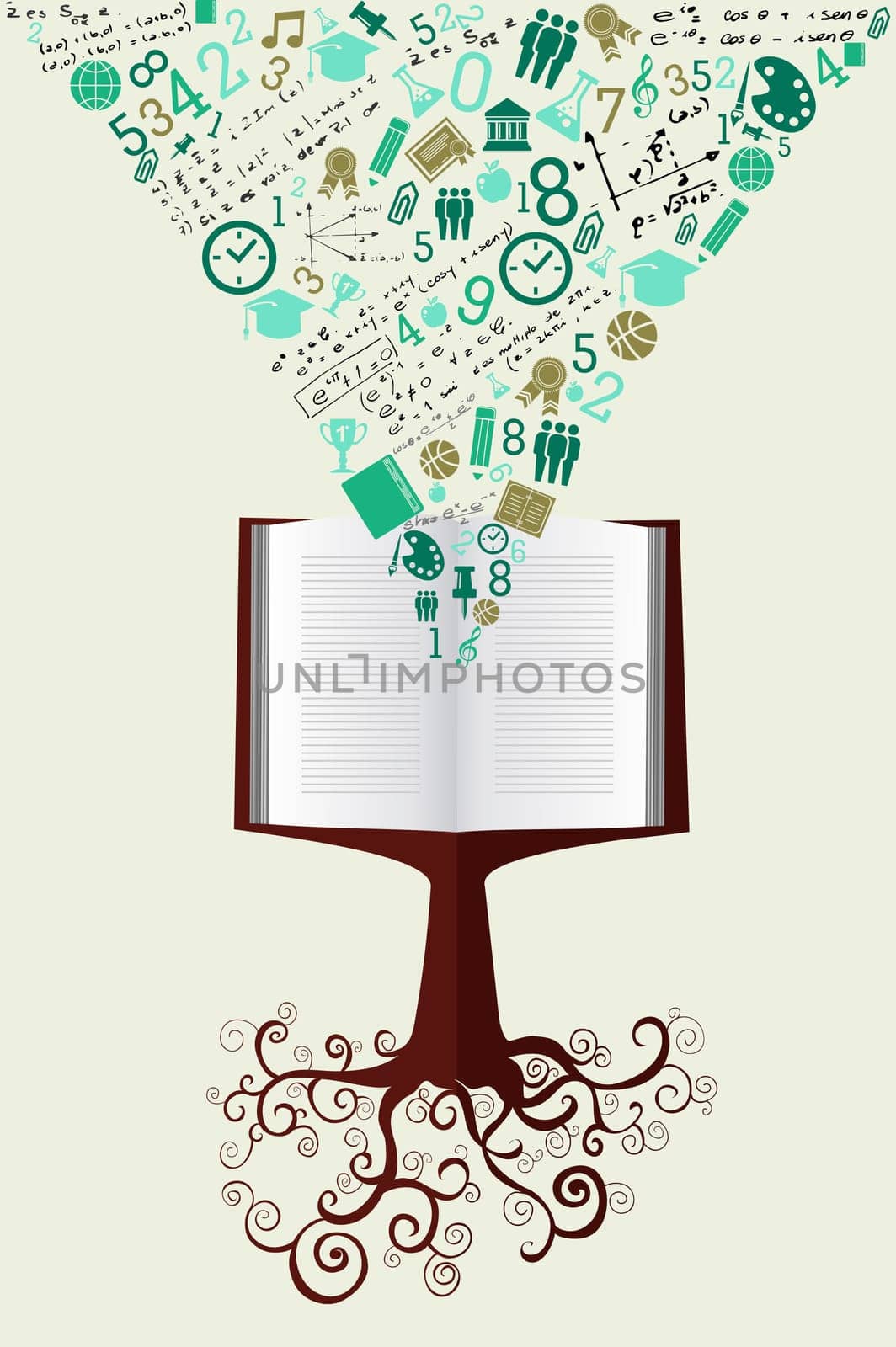 Back to School tree book education green icons. Vector layered for easy personalization.