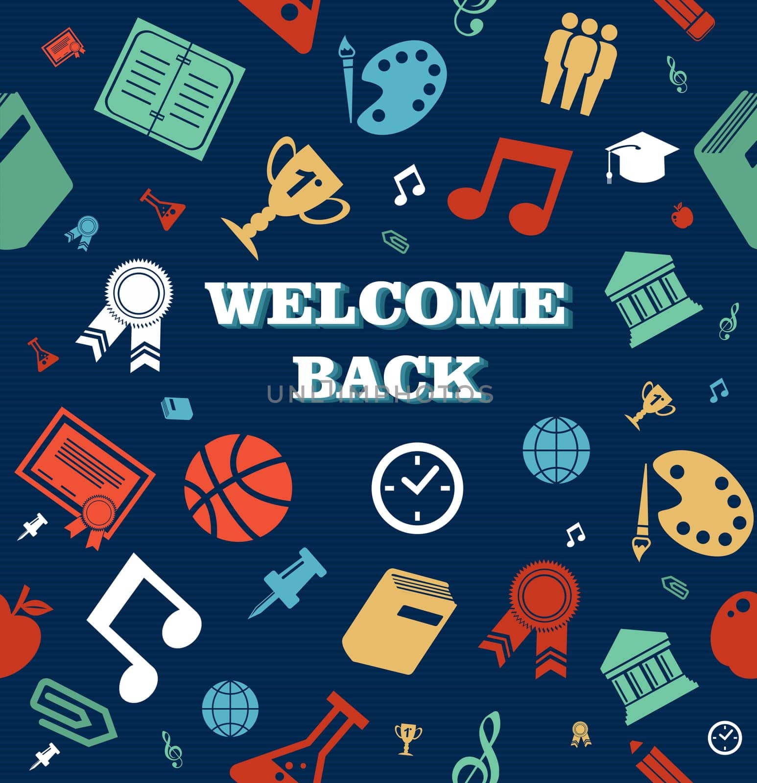 Back to School education icons Welcome back seamless pattern background. Vector layered for easy editing.
