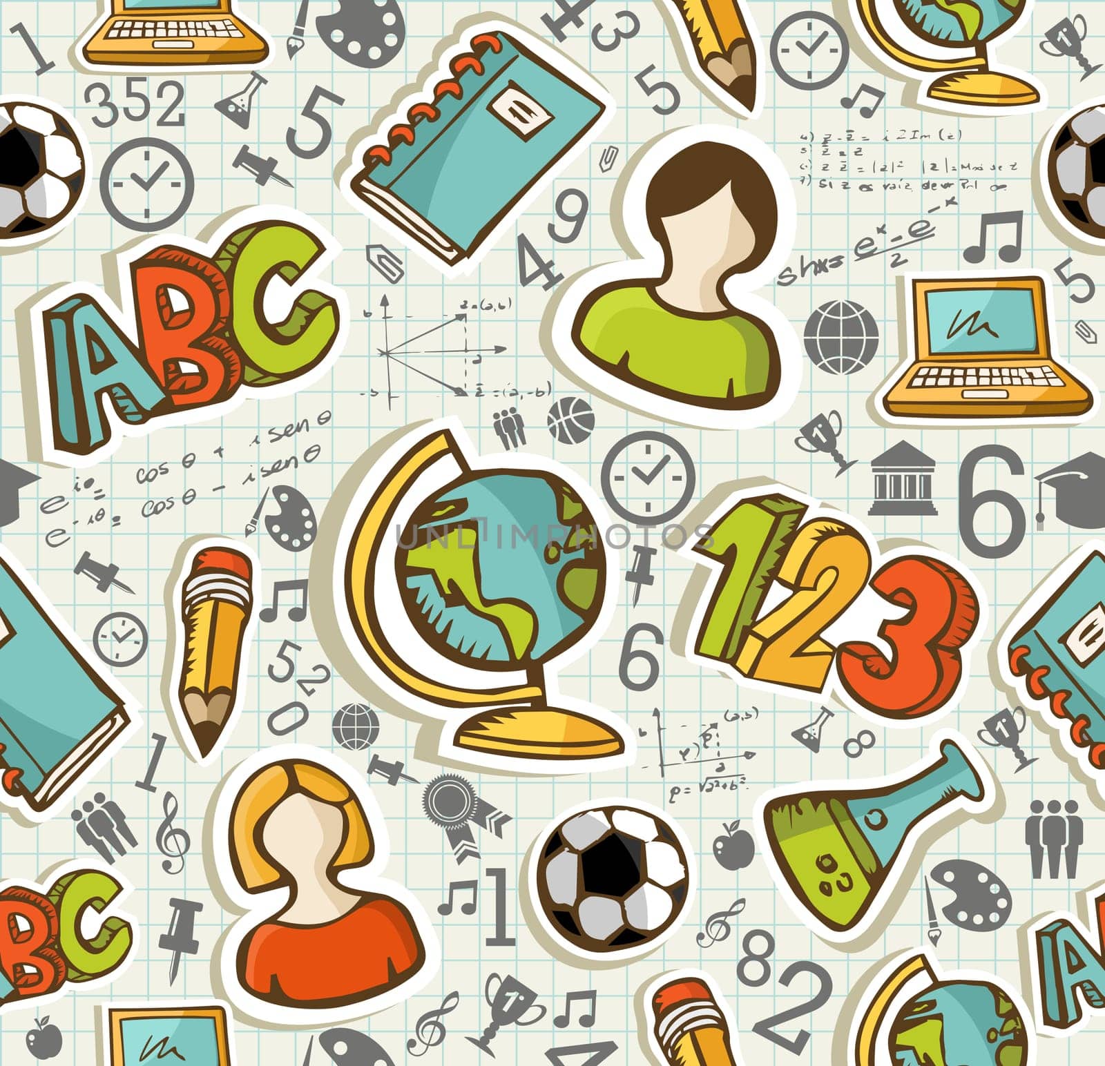Education colorful icons back to school seamless pattern background illustration. Vector layered for easy personalization.