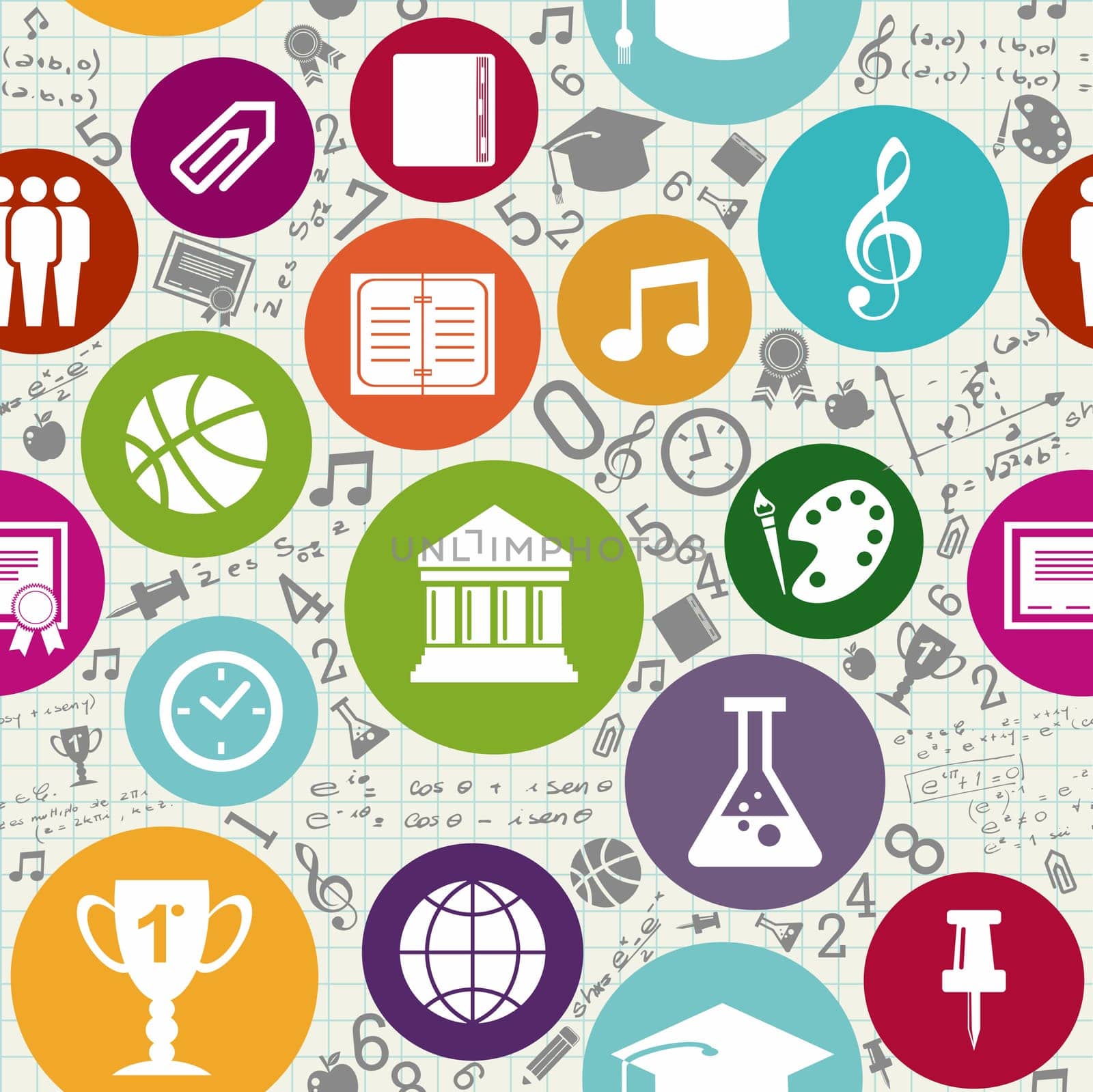 Back to School colorful icons education seamless pattern background. Vector layered for easy personalization.