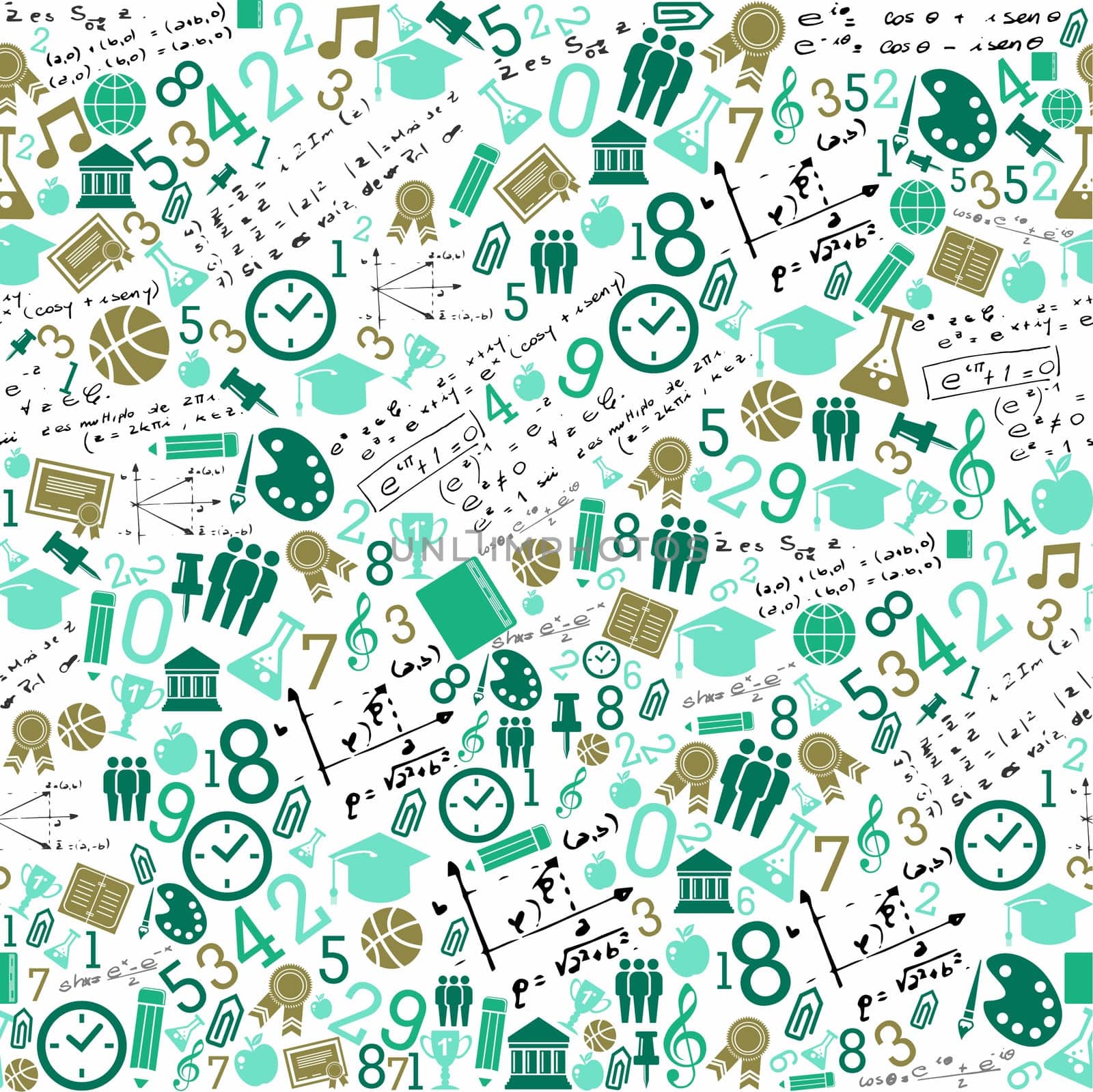 Back to School green icons education seamless pattern background. Vector layered for easy personalization.