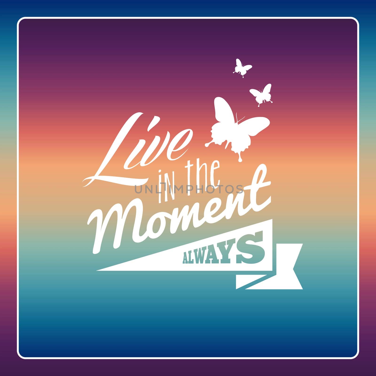 Retro fashion butterfly live in the moment always wallpaper. Vector file layered for easy manipulation and custom coloring.