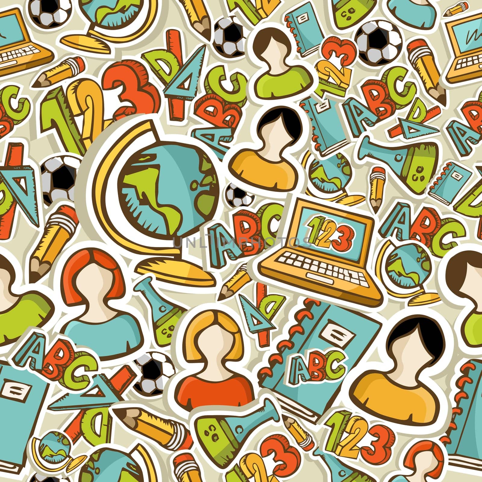 Education colorful icons back to school seamless pattern background illustration. Vector layered for easy personalization.