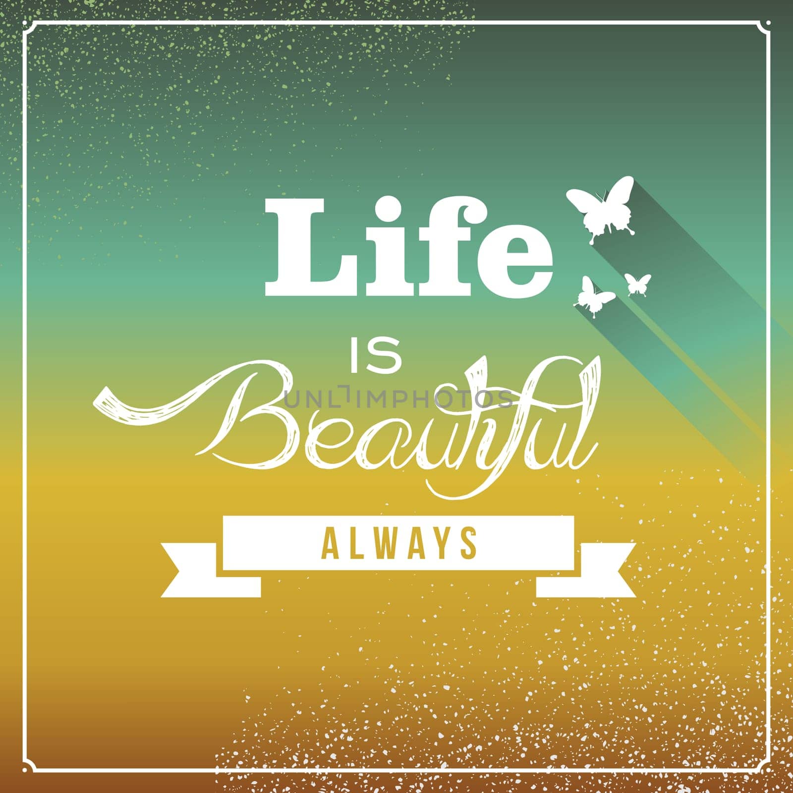 Retro life is beautiful text butterfly shapes wallpaper. Vector file layered for easy editing.