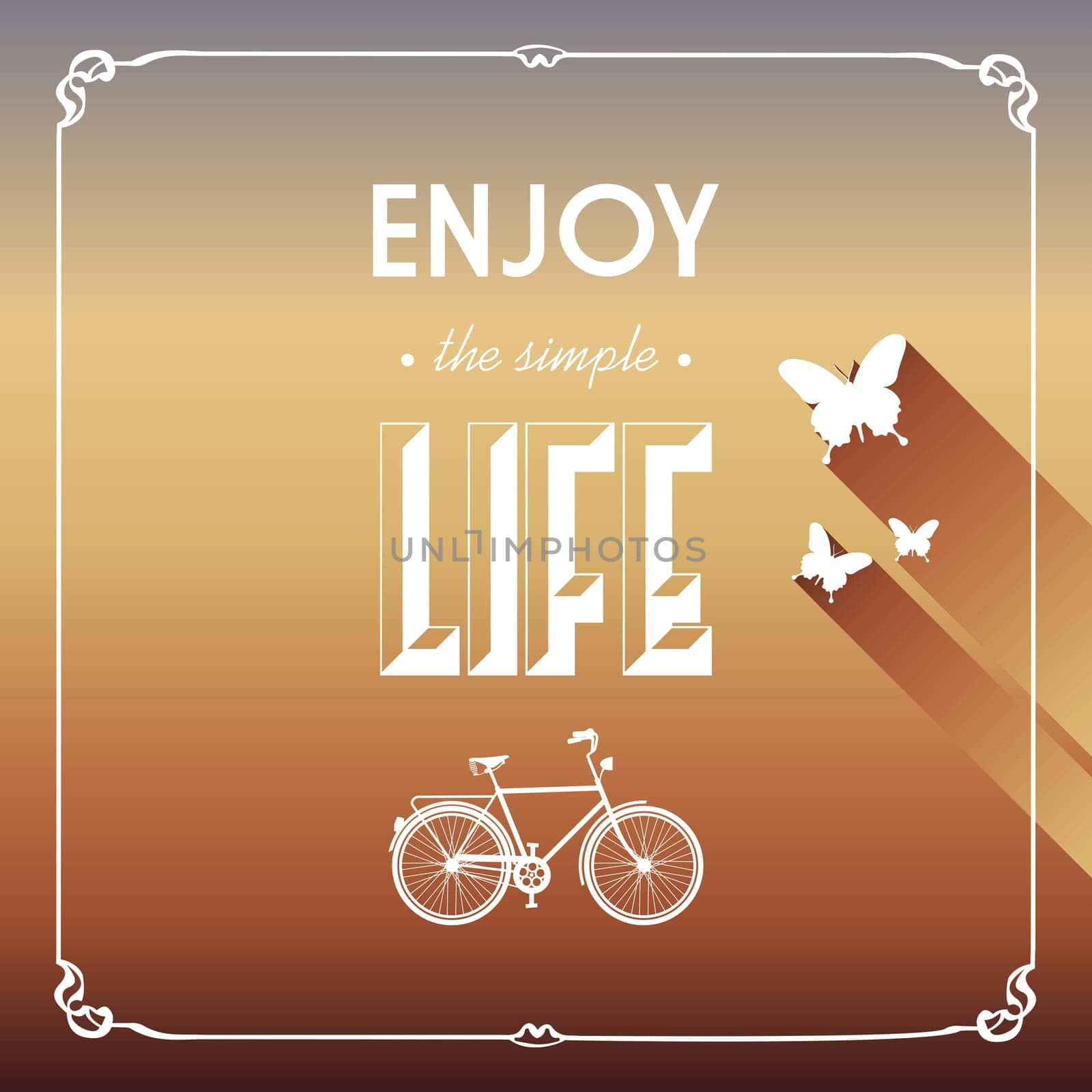 Retro hipsters butterfly bicycle, enjoy life wallpaper. Vector file layered for easy editing.