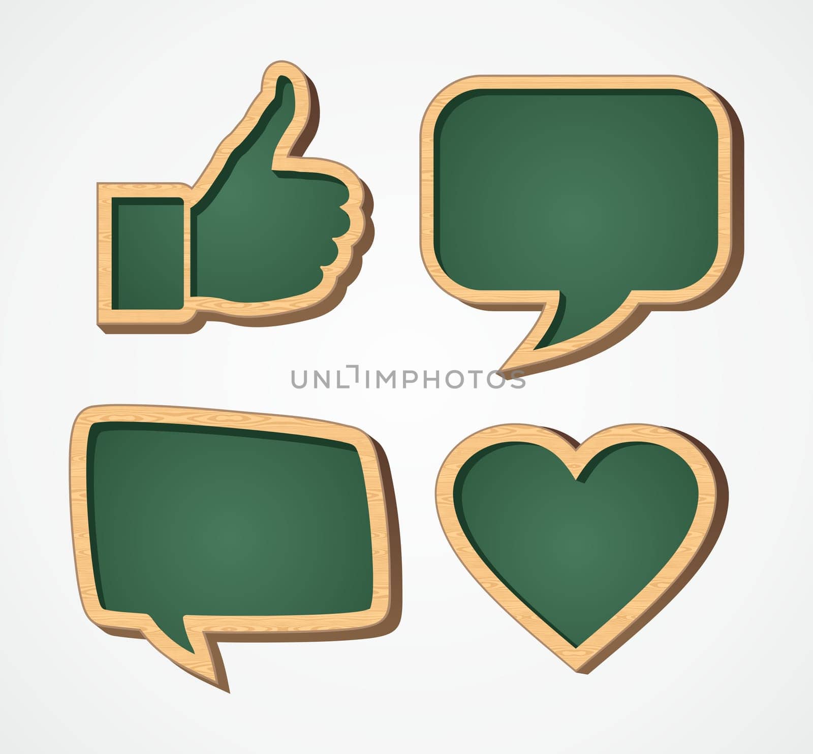 Back to school wooden chalkboard social media speech bubble human hand and love icons illustration. Vector file layered for easy personalization.