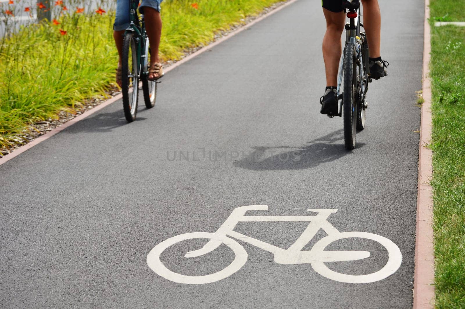 Bicycle road sign and bike riders