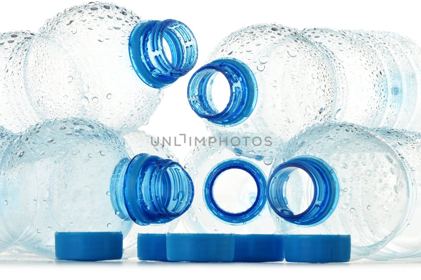 Composition with empty polycarbonate plastic bottles of mineral water