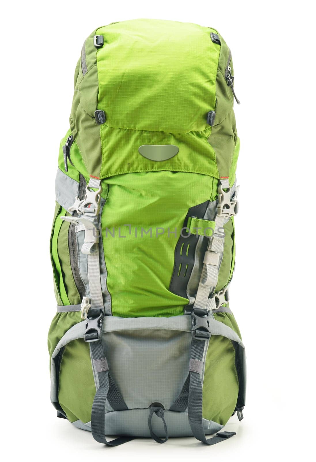 Large green touristic backpack isolated on white