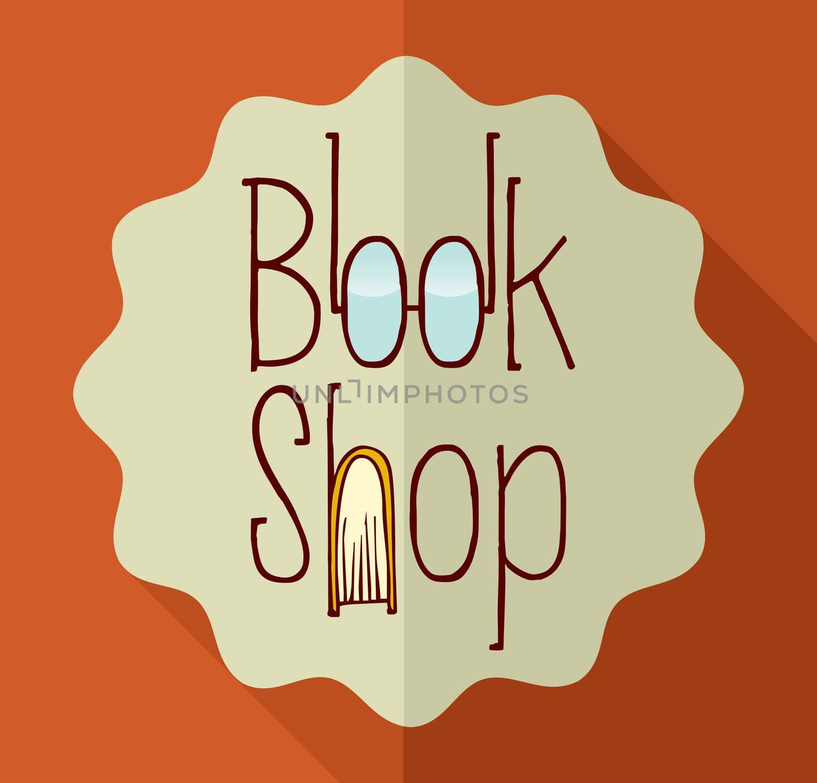 Vintage book shop, text and eyeglasses icons. Vector file layered for easy manipulation and custom coloring