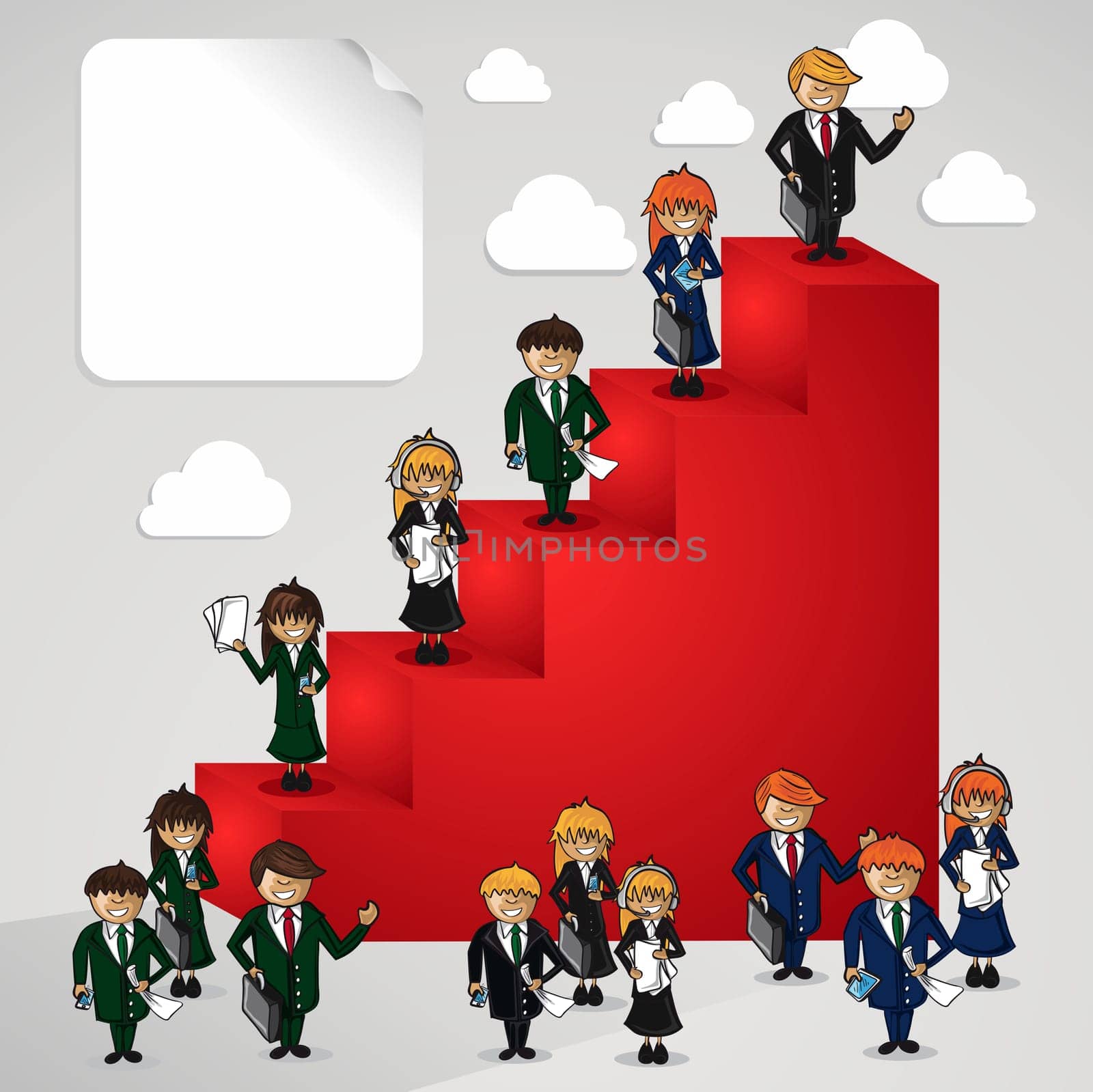 Business leadership steps to success goals ladder cartoon people. Vector file layered for easy manipulation and custom coloring..