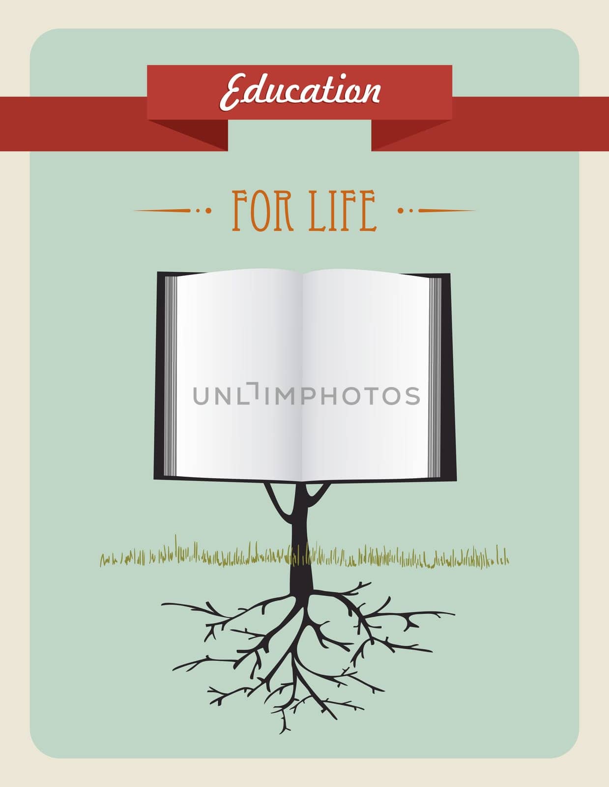 Vintage education open book tree illustration. Vector file layered for easy manipulation and custom coloring.