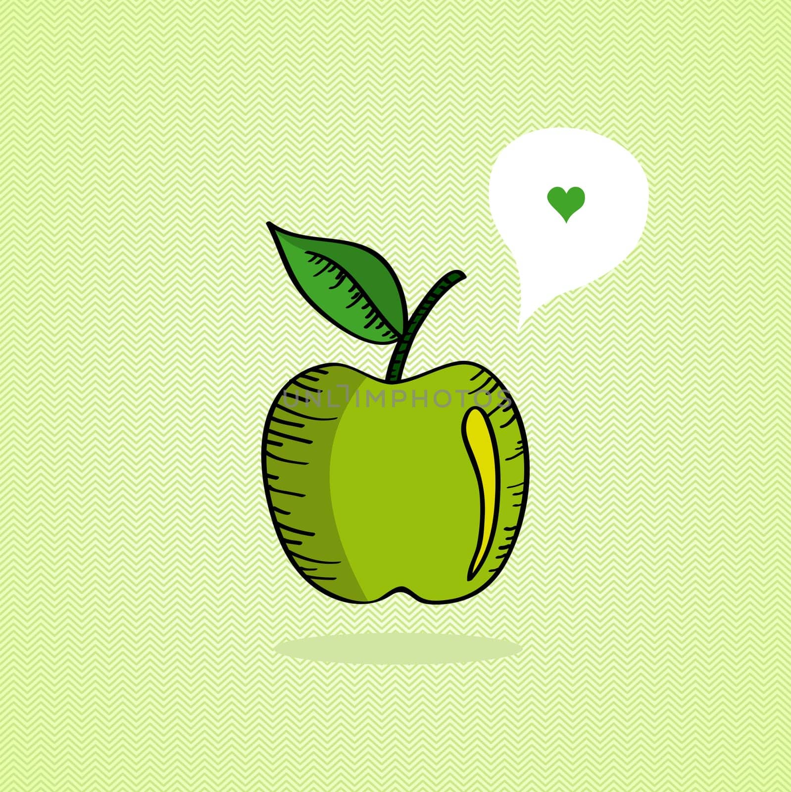 Hand drawn green apple, love social media bubble. Vector file layered for easy editing