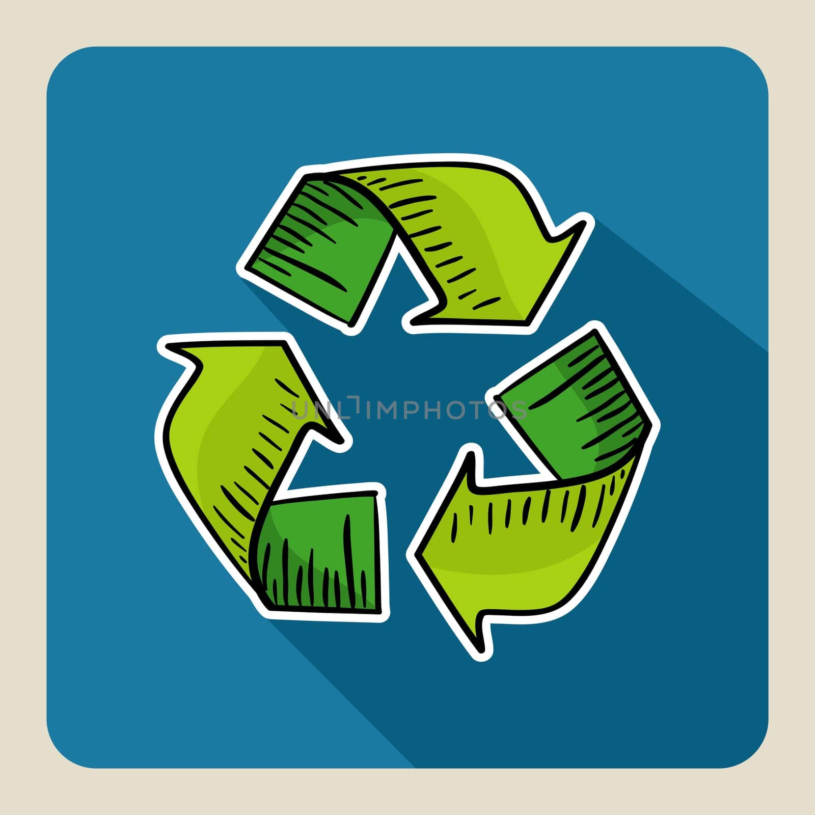 Sketch style green recycle icon illustration. Vector file layered for easy editing.