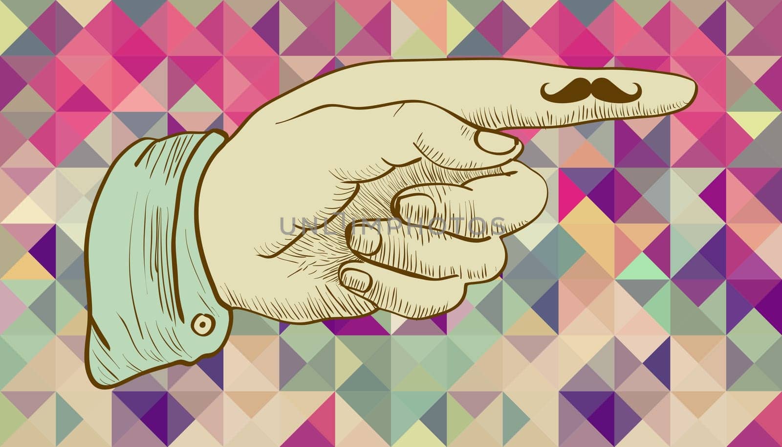 Vintage hipsters icons human hand mustache, triangles background. Vector file layered for easy manipulation and custom coloring..