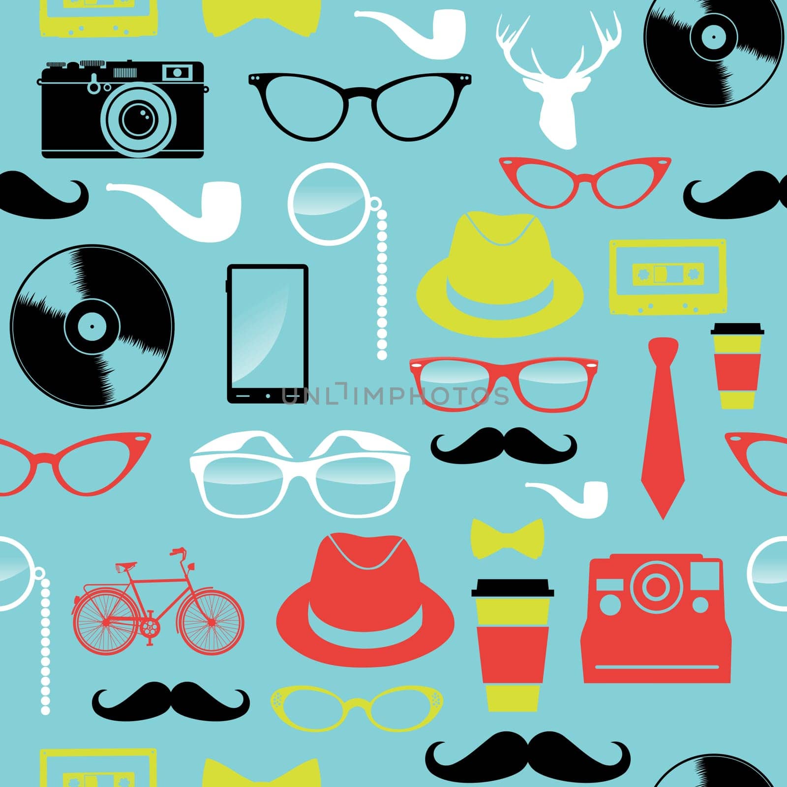 Vintage hipster icons seamless pattern illustration. Vector file layered for easy manipulation and custom coloring.
