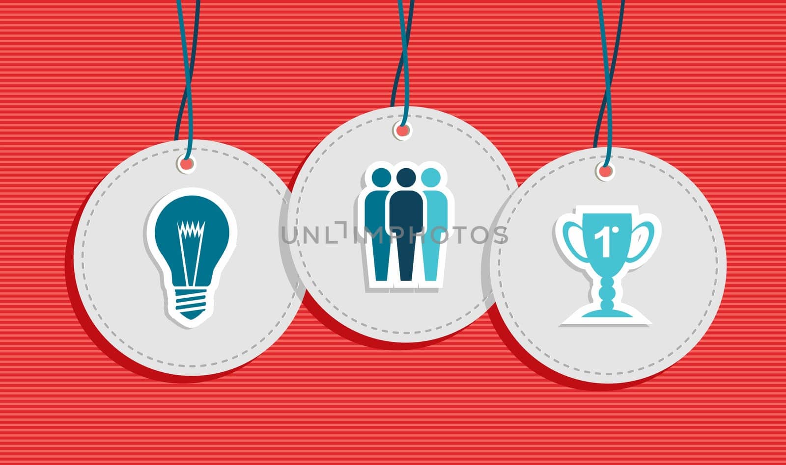 Work group hang tags idea light bulb team trophy illustration set. Vector file layered for easy manipulation and custom coloring..