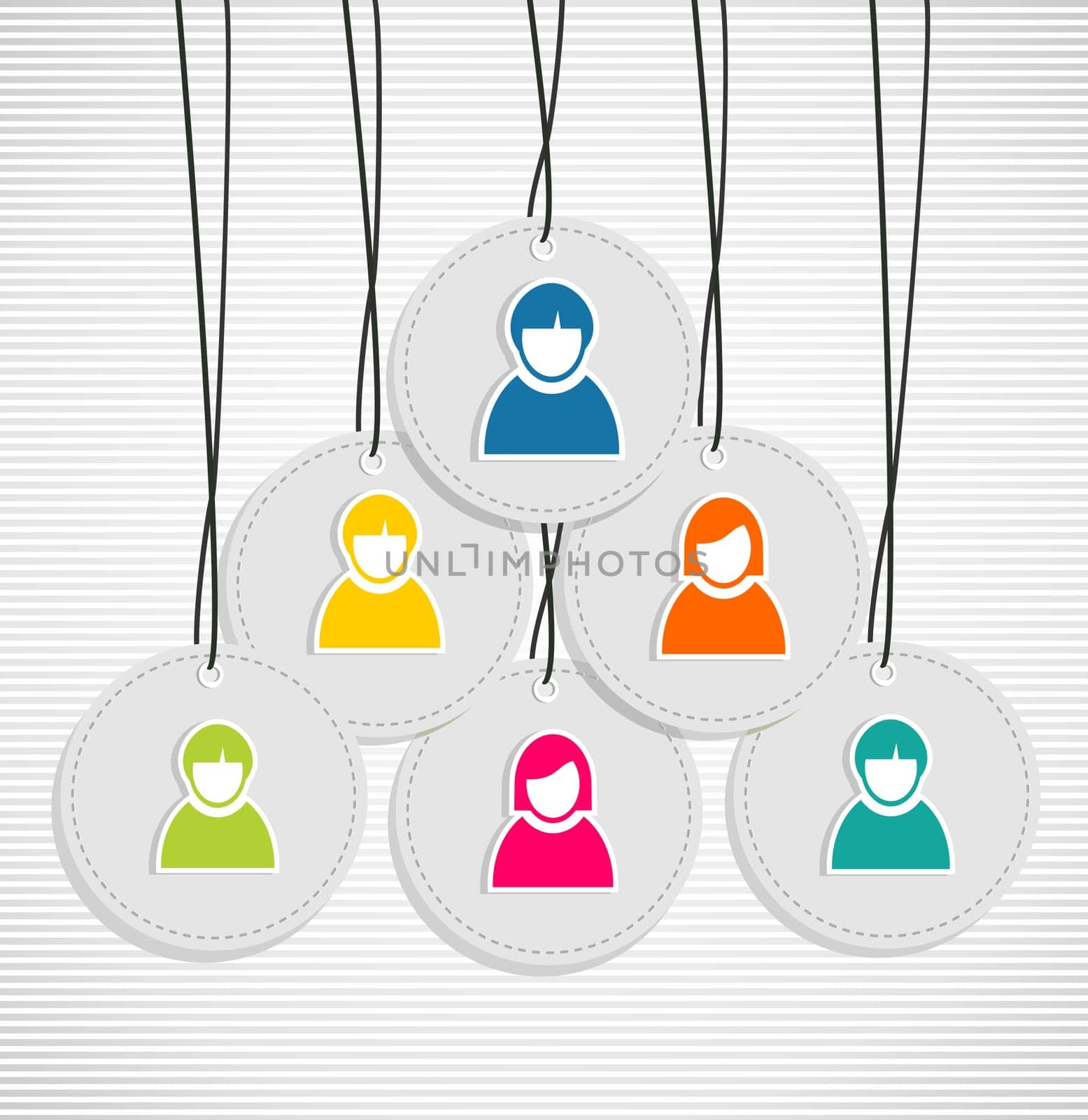 Colorful ID hang tags people illustration set. Vector file layered for easy manipulation and   custom coloring.