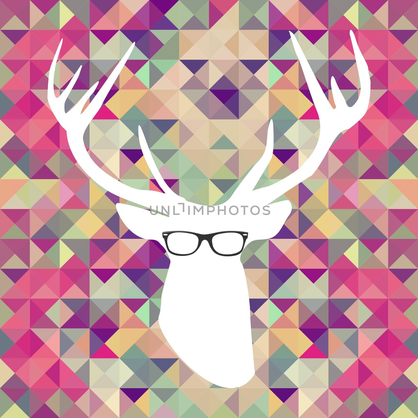 Vintage hipster icons reindeer glasses triangle background. Vector file layered for easy manipulation and custom coloring.
