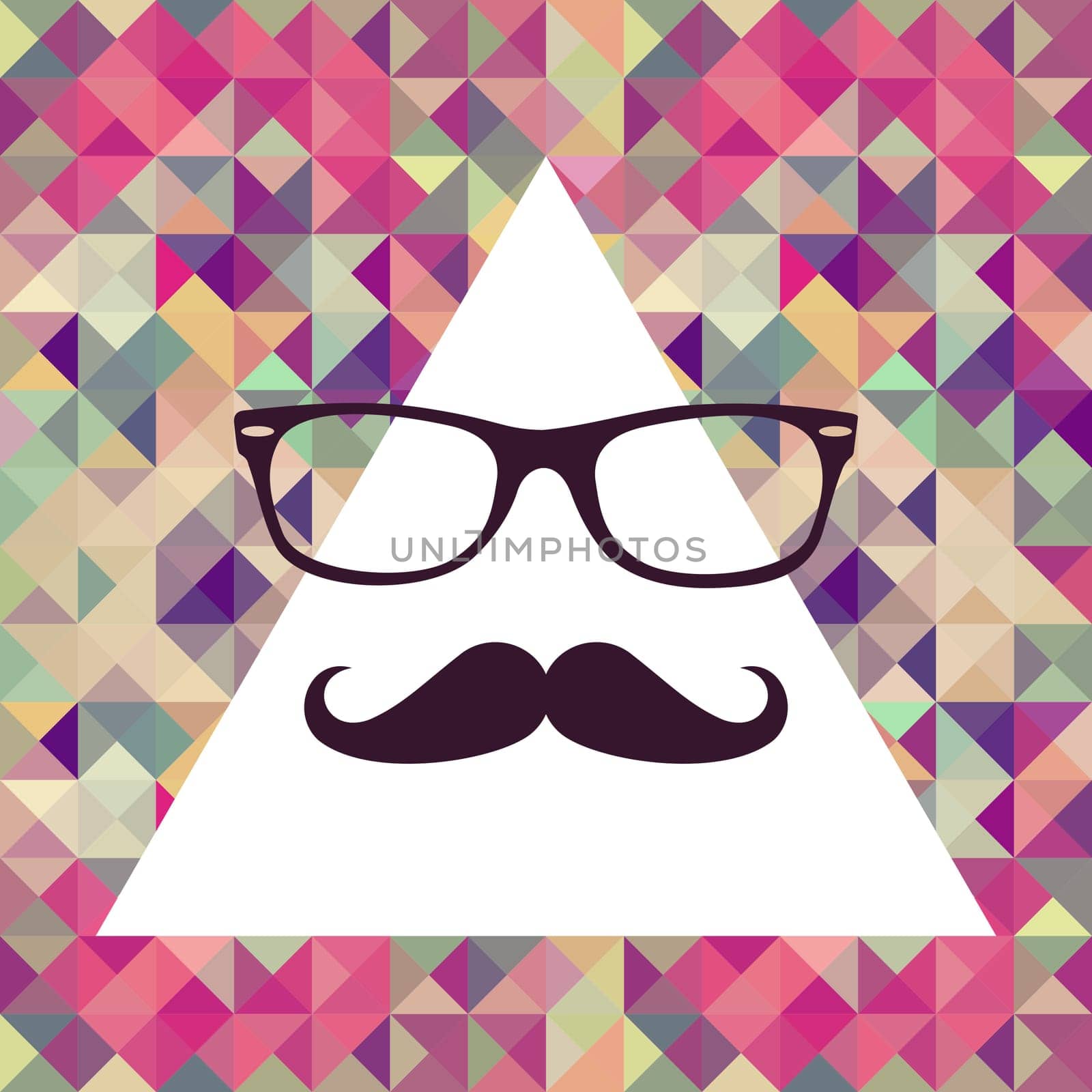 Colorful retro hipsters mustache and glasses face triangles. Vector file layered for easy manipulation and custom coloring.
