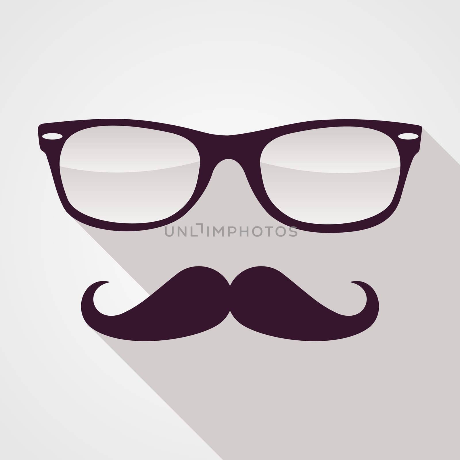 Colorful retro hipsters mustache and glasses face isolated over white background. Vector file layered for easy manipulation and custom coloring.
