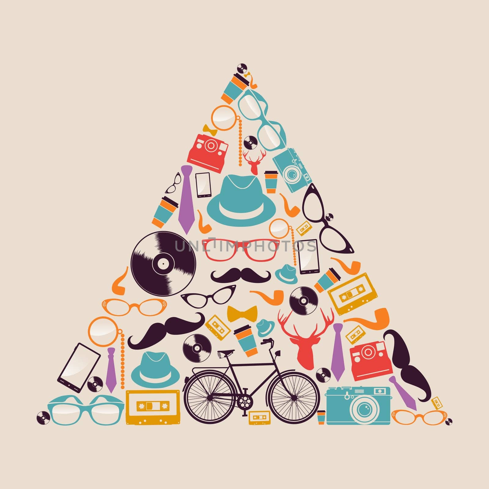 Vintage fashion hipsters icons triangle shape illustration. Vector file layered for easy manipulation and custom coloring.