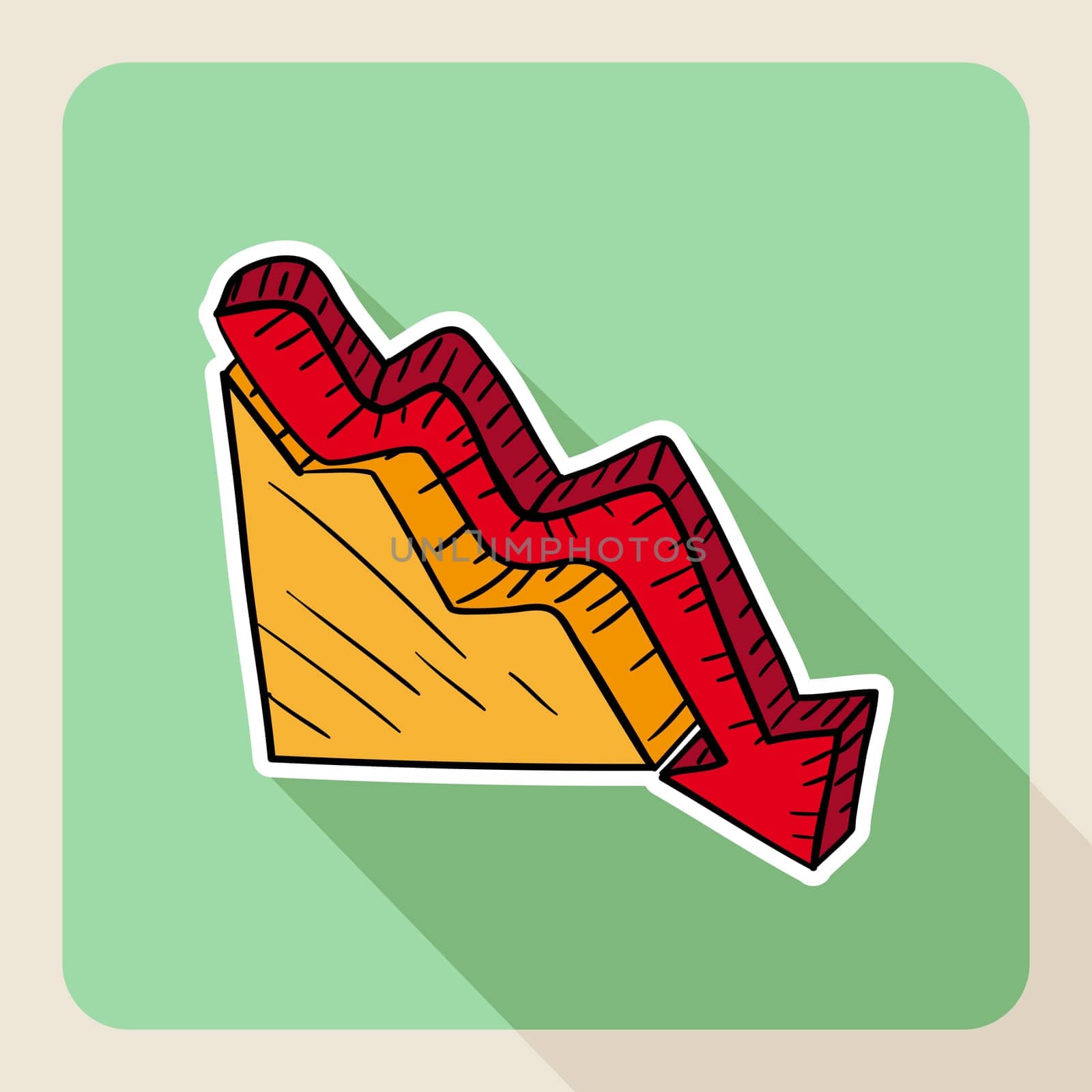 Sketch style real estate flat icon arrow down graphic. Vector file layered for easy editing.