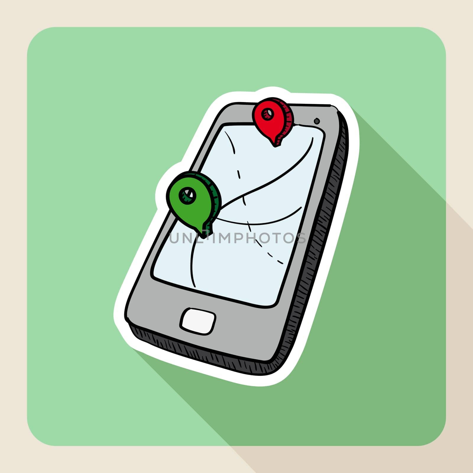 Hand drawn real estate gps smart phone flat icon. Vector file layered for easy editing.