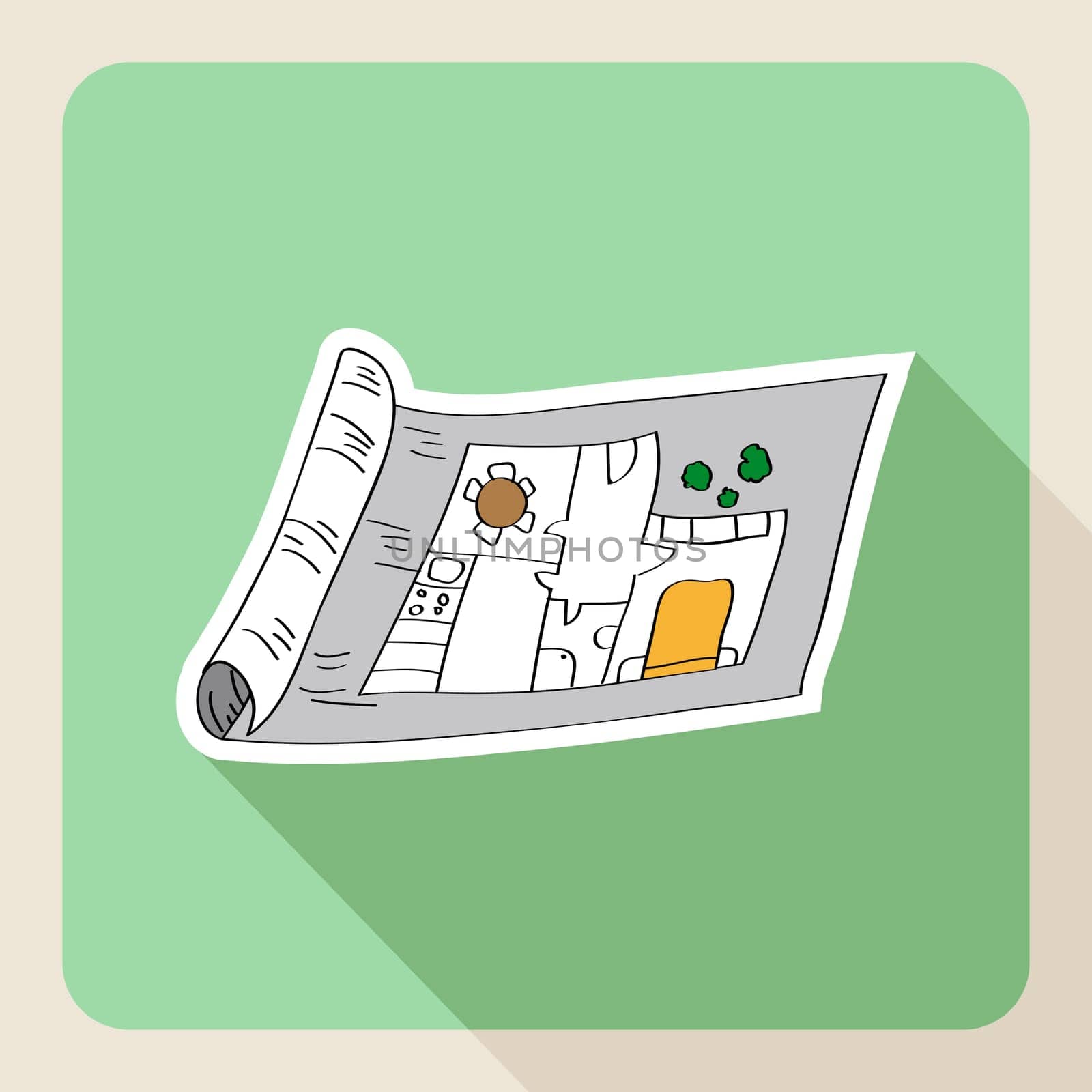 Vintage hand drawn real estate house blueprint flat icon. Vector file layered for easy editing.