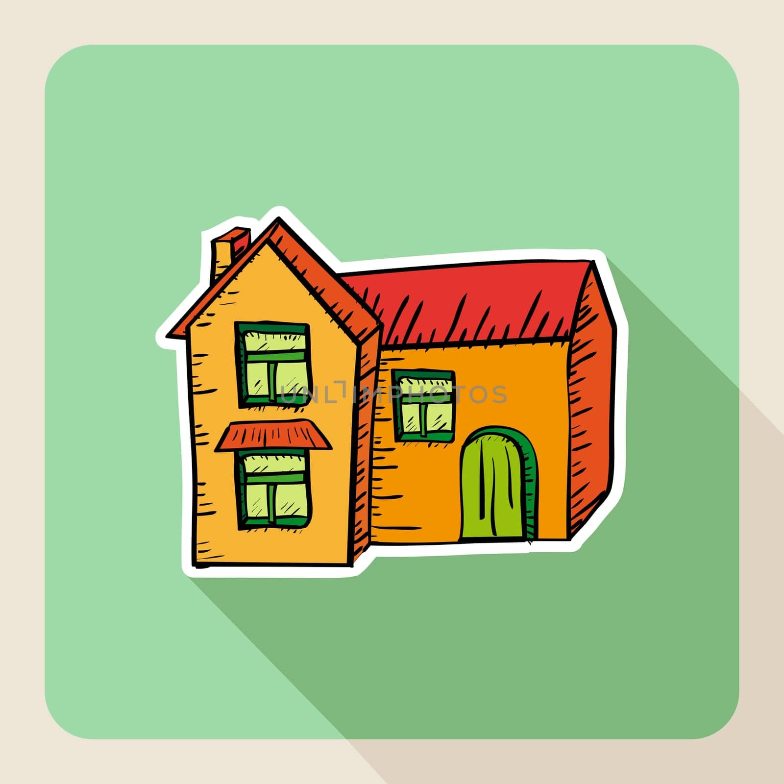 Hand drawn real estate house flat icon. Vector file layered for easy editing.