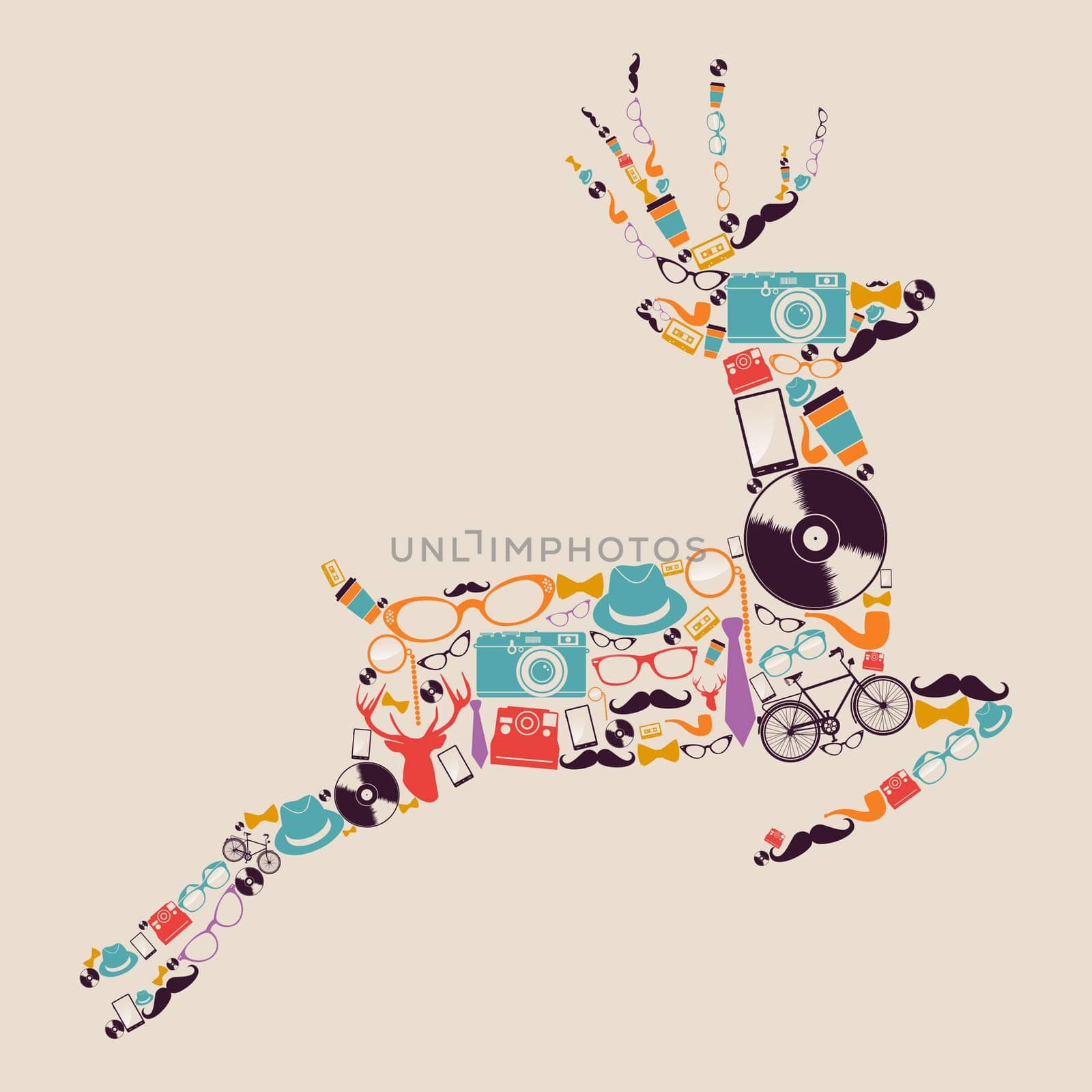 Vintage fashion hipsters icons reindeer illustration. Vector file layered for easy manipulation and custom coloring.