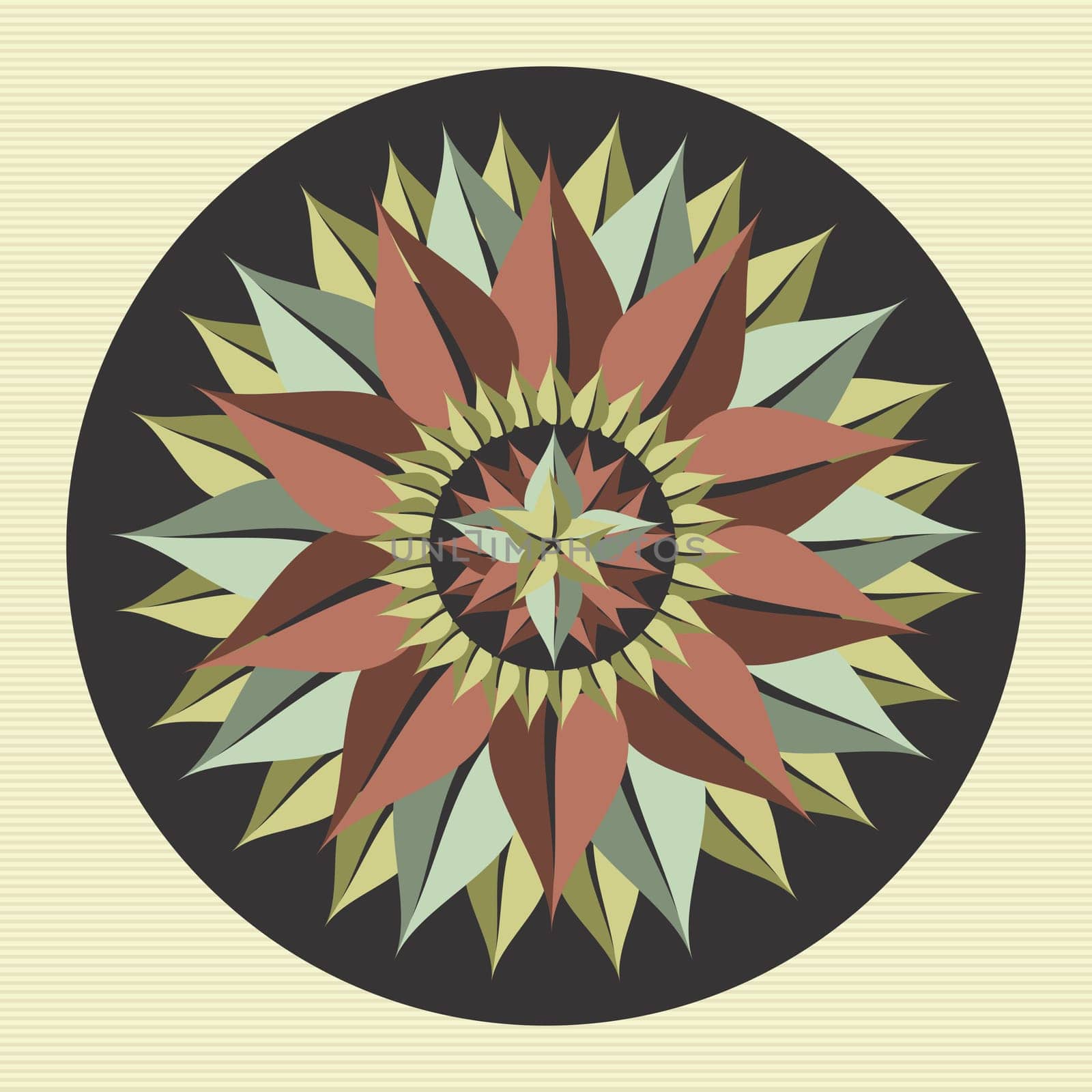 Circle leaves yoga mandala illustration. Vector file layered for easy manipulation and custom coloring.