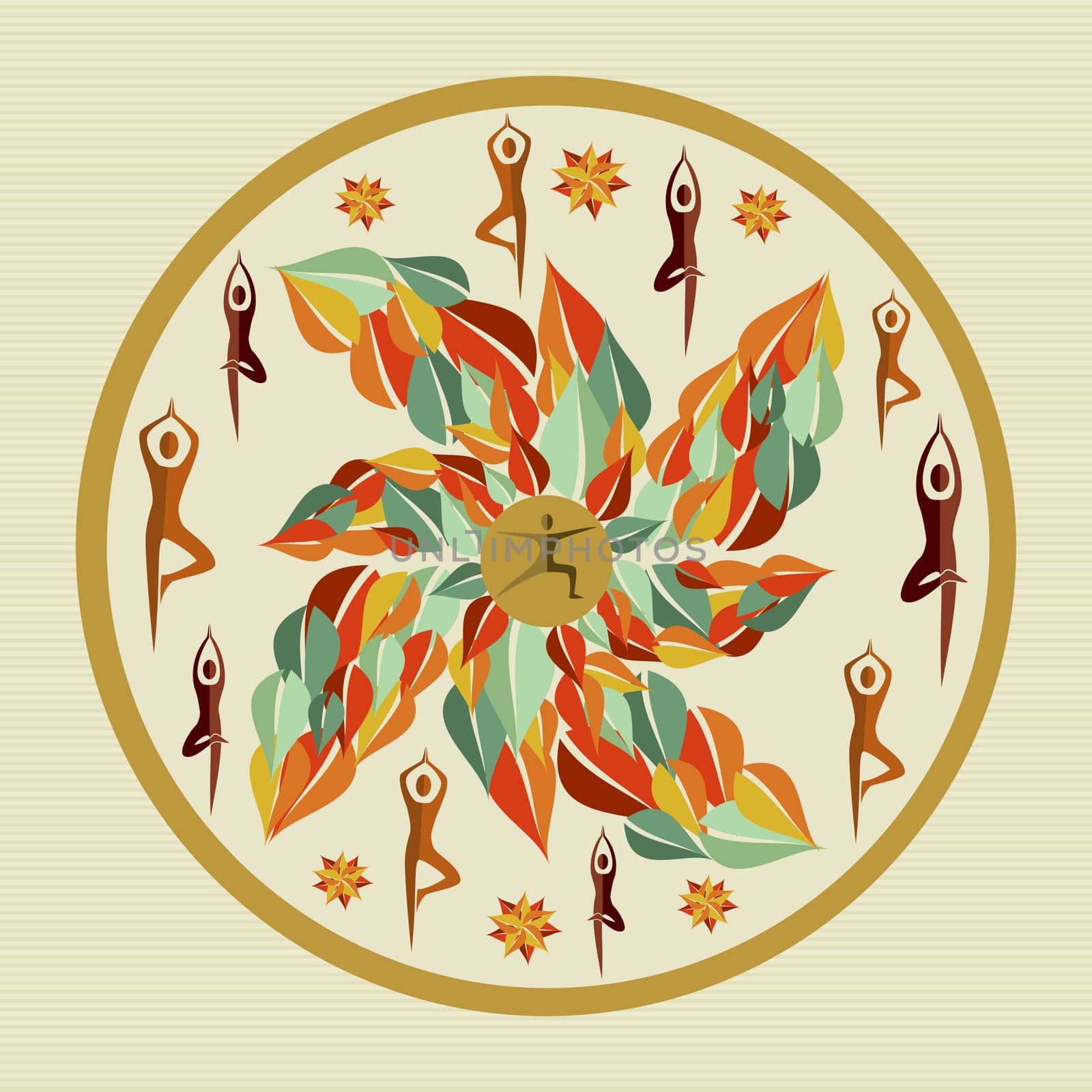 Circle leaf human mandala illustration. Vector file layered for easy manipulation and custom coloring.