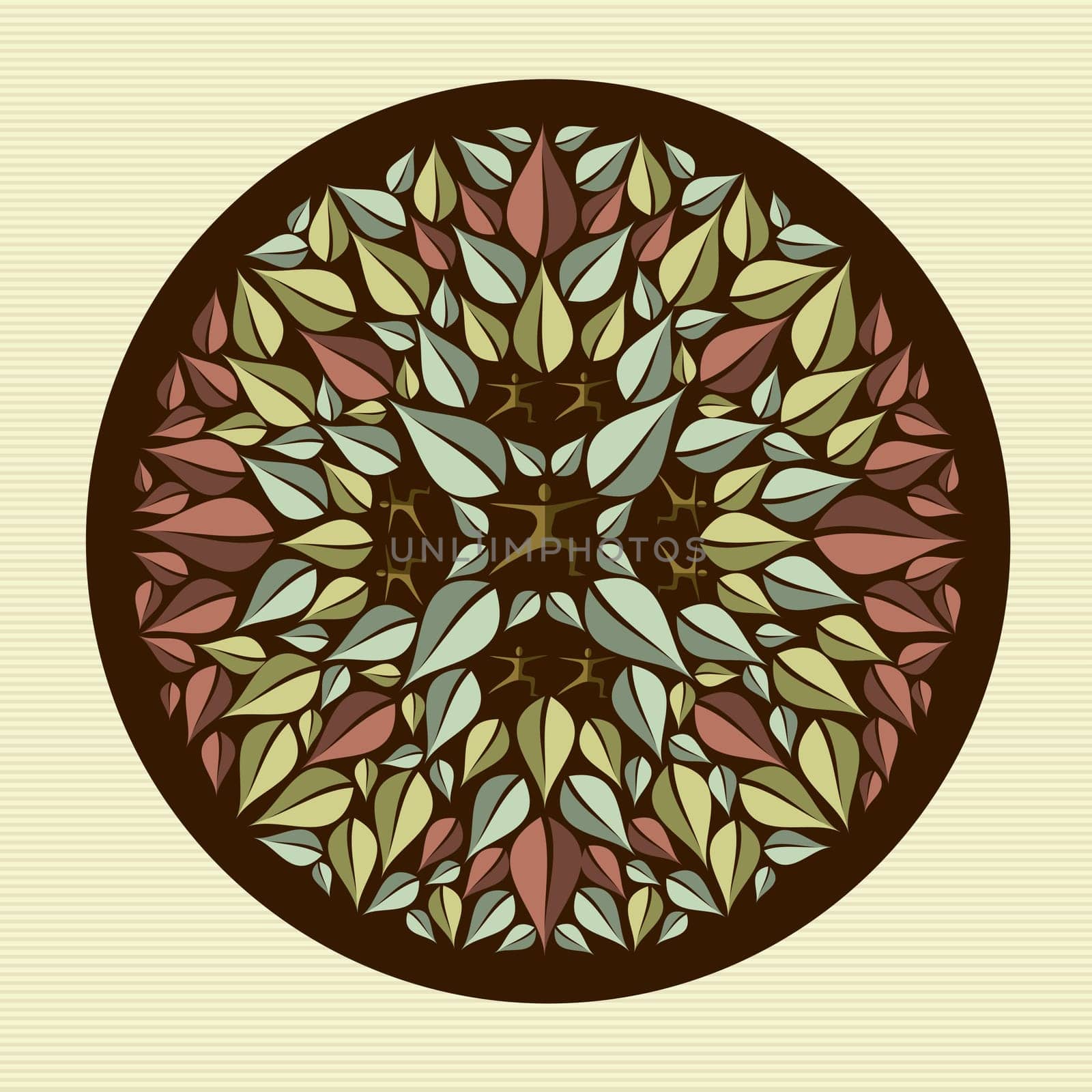 Circle leaf human mandala illustration. Vector file layered for easy manipulation and custom coloring.