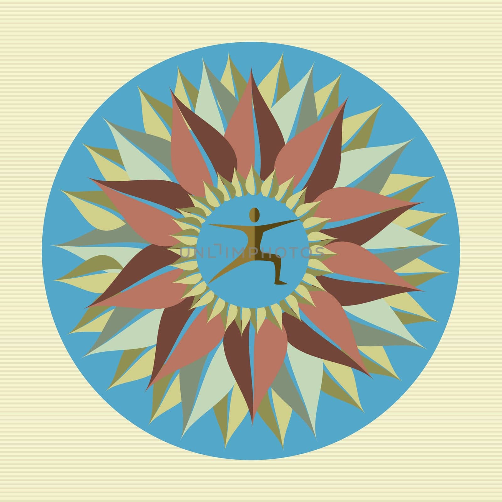 Circle leaves human mandala illustration. Vector file layered for easy manipulation and custom coloring.