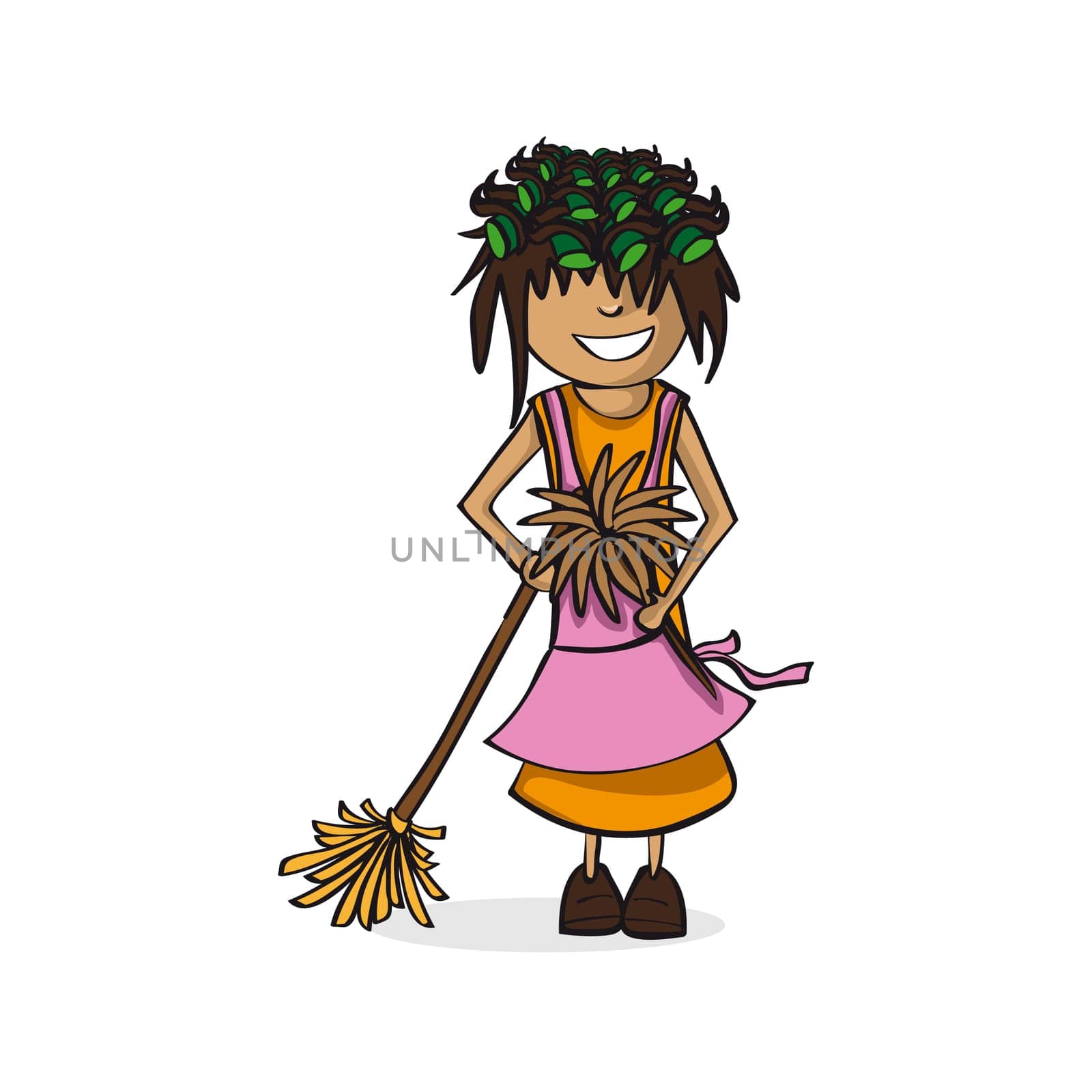 Profession career, housewife woman, work success illustration. Vector file layered for easy personalization.