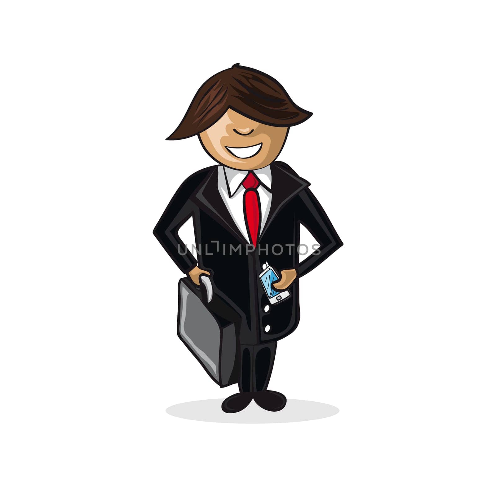 Professional career business cartoon man work success illustration. Vector file layered for easy personalization.