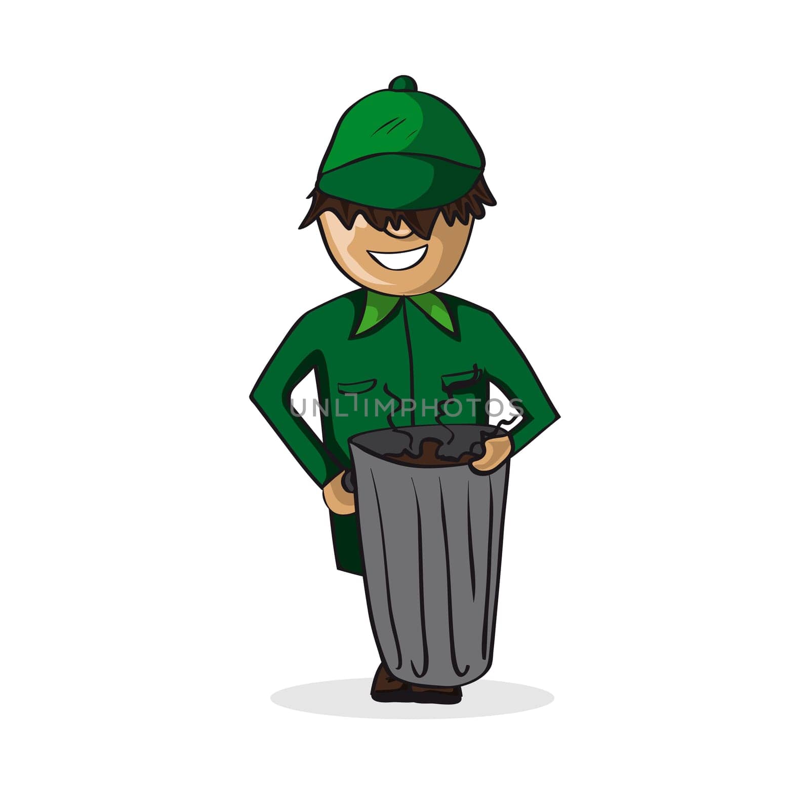 Profession career trash man, work success illustration. Vector file layered for easy personalization.