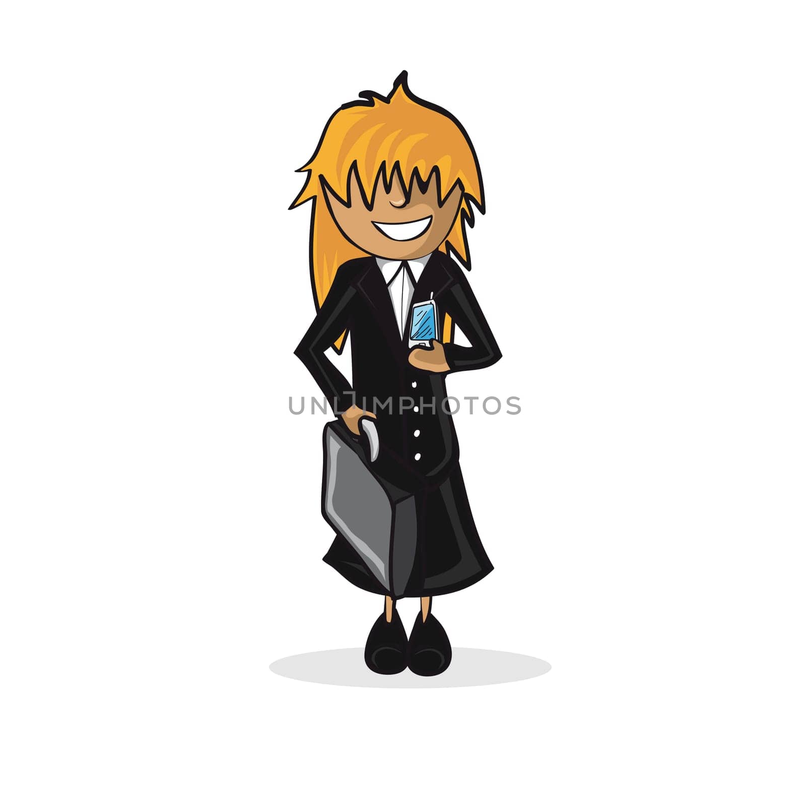 Professional career business cartoon woman work success illustration. Vector file layered for easy personalization.