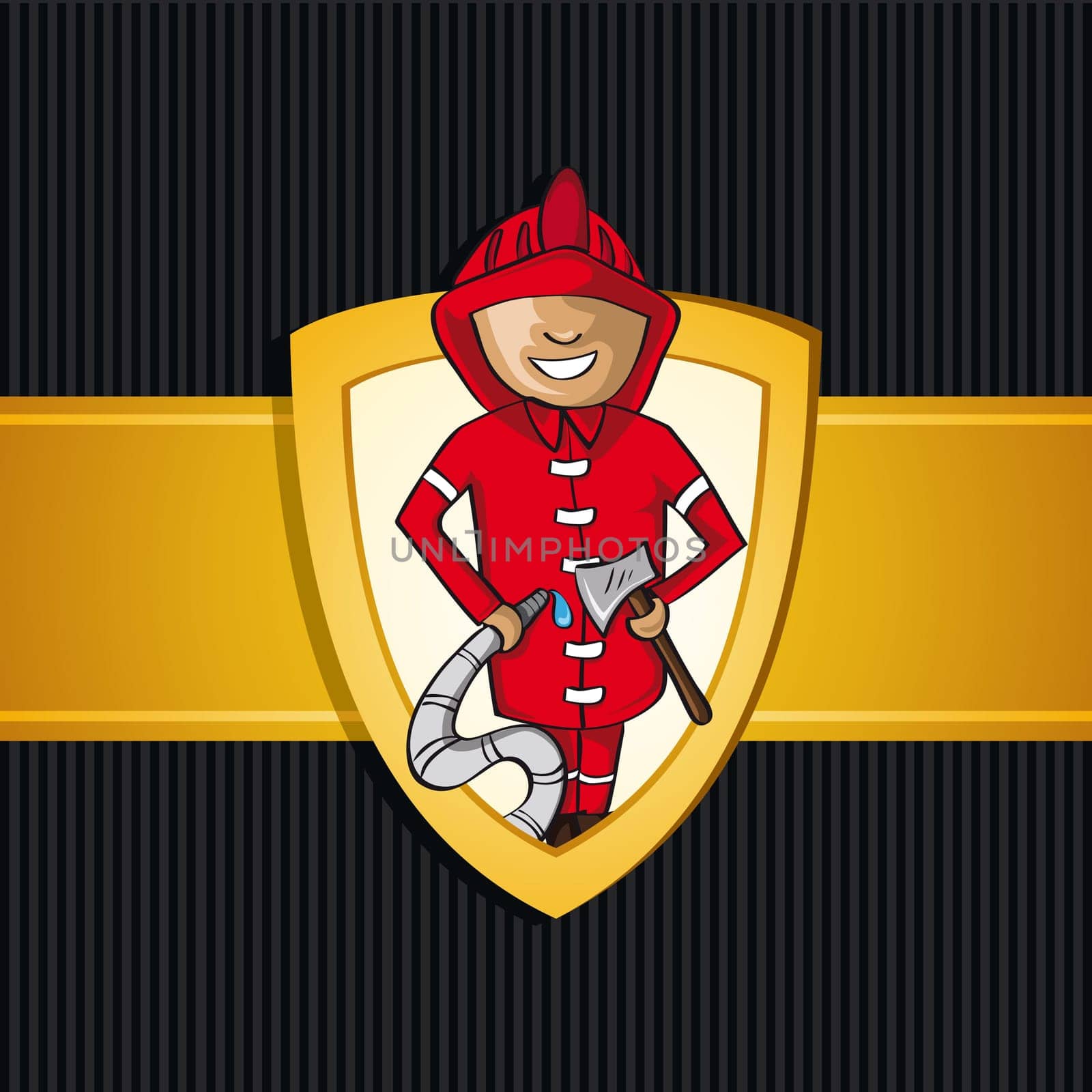 Service fireman cartoon law gold badge icon. Vector file layered for easy personalization.