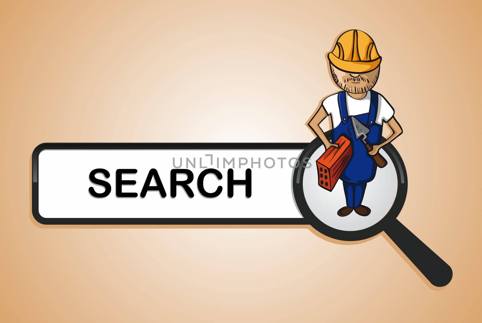 Service online search icon construction worker man cartoon. Vector file layered for easy personalization.